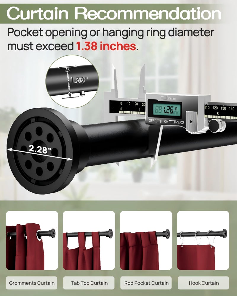 ALLZONE Tension Curtain Rod for Window, 83-123 Inches, Heavy Duty Curtain Rods No Drilling, Non-Slip Bathroom Shower Tension Rod, Renter Friendly, Adjustable, Spring Loaded, Extra Long, Black - Image 3